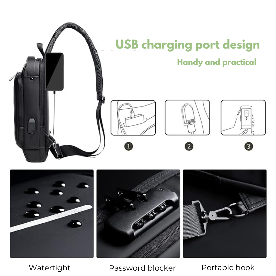 Anti-theft Chest Bag - USB - Digit Lock