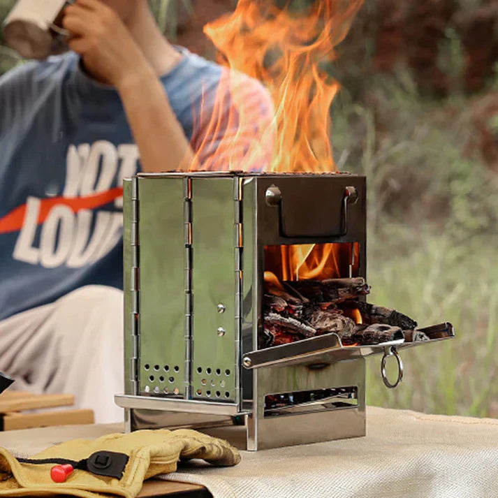 Foldable Stainless Steel Wood Stove - Camping