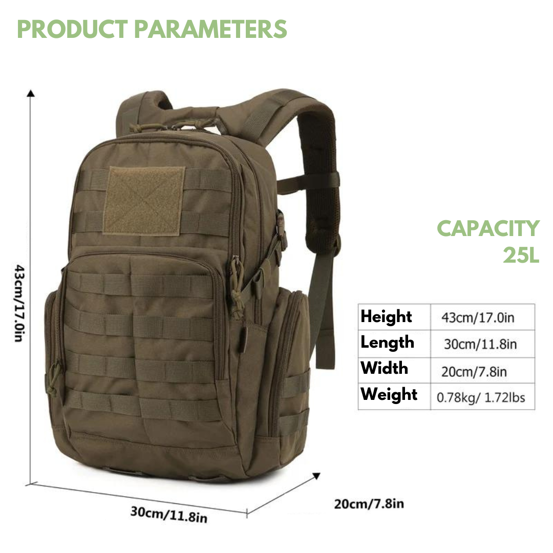 Tactical Backpack 25L - Water Repellent - MOLLE System