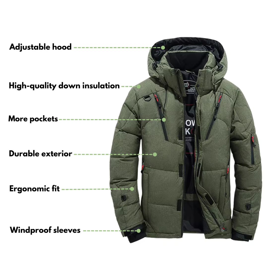 Winter Down Jacket - Thermally Lined - Water Repellent & Windproof